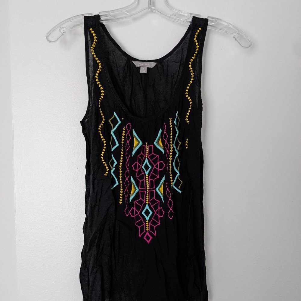 Black Printed Tank Top (Purple, Yellow, Turquoise)